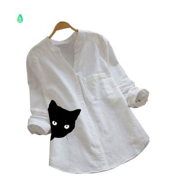 China Breathable European Style Best Seller Ladies Button Down Shirt Leisure Cotton Long Sleeve for sale