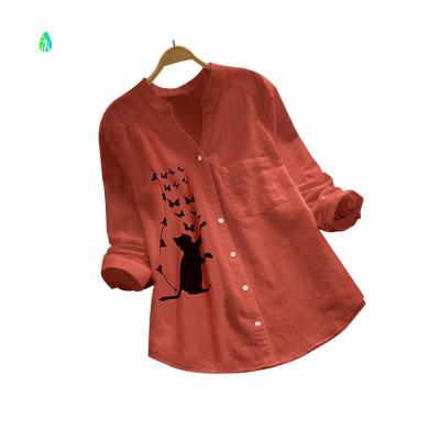 China Breathable Durable Ladies Shirt Cartoon Print Summer And Autumn Large Casual Shirts for sale