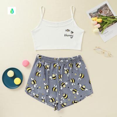 China 2021 Summer Breathable Soft Sweat Absorbing Bee Top And Shorts Set Leisure Wear for sale