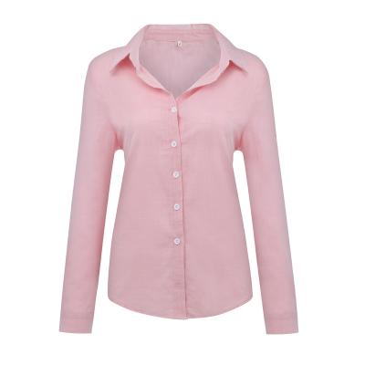 China Spring And Autumn Linen Shirt Breathable Wholesale Pure Color Casual Long Sleeve Shirt Loose Tops for sale