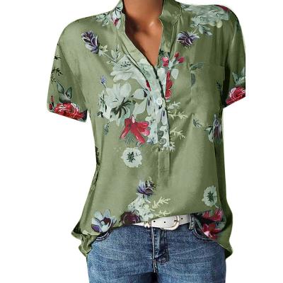 China Breathable Manufacturers Selling Summer Fashion Print Style Women Shirt V-Neck Shortsleeve Top Hot Shirt for sale