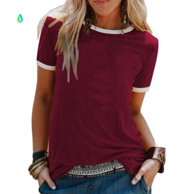 China Fashion Breathable Women's Hot Selling Spliced ​​Color Short Pure T-shirt Casual Sleeve Style for sale