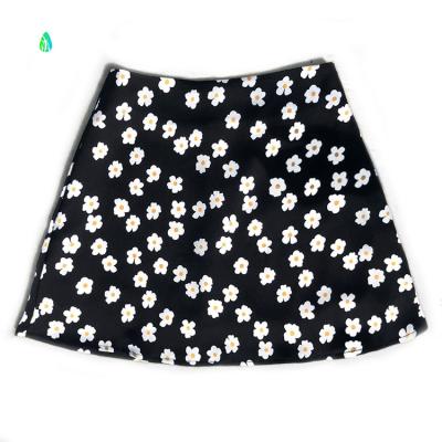 China Breathable hot sale young girls flower satin printed rover skirts student girls summer skirts for sale