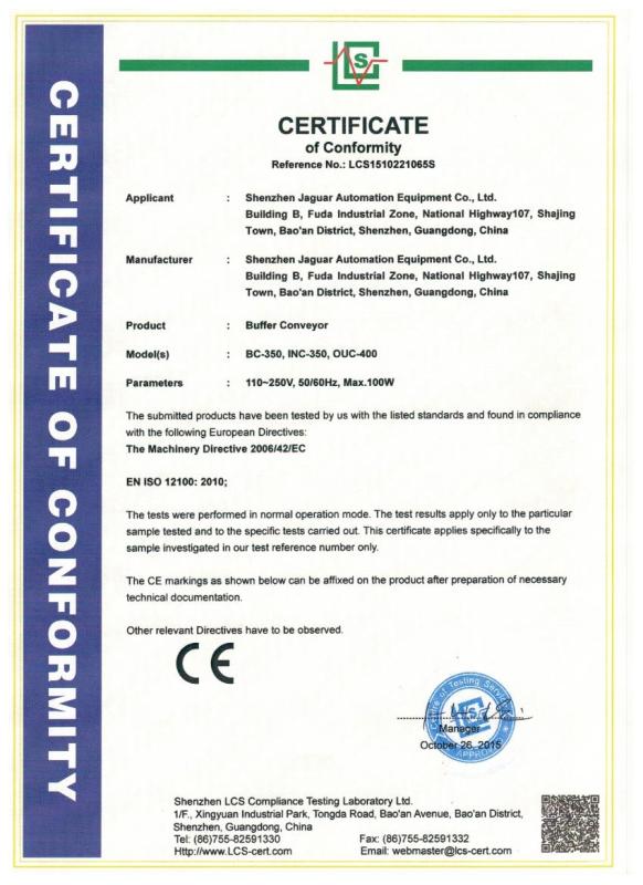 CE - Shenzhen JAGUAR Automation Equipment Co., Ltd.