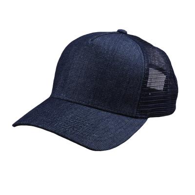 China JOINT Wholesale Cheap Plain No Logo Denim Mesh Trucker Hat 5 Panel for sale