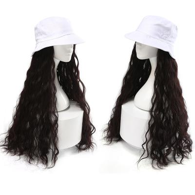 China Striped Custom Design Women Short Overflow Long Hair Extension Bucket Hat With Wig for sale