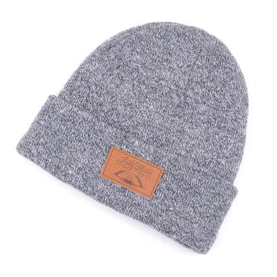 China JOINT Custom Leather Patch Winter Knitting Beanies Recycled Hats for sale