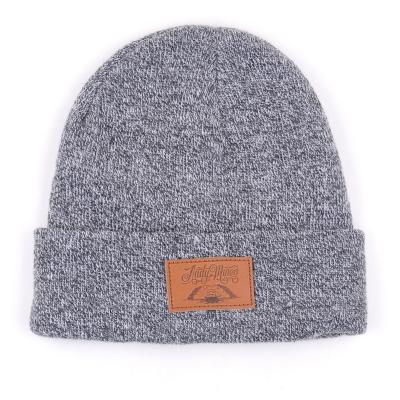 China JOINT Customized Crochet Hat Knitted Leather Patch Hat Winter Beanie for sale