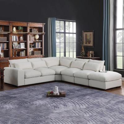 China Luxury Stretched Fabric Sling Type L Form Living Room Sectional Sofa Set Sectional Chaise Modern Design for sale