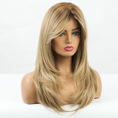 China Wholesale Price Ombre Brown Long Wavy Blonde Synthetic Wigs Super Wave Synthetic Wigs For Women Daily Hair Wigs for sale