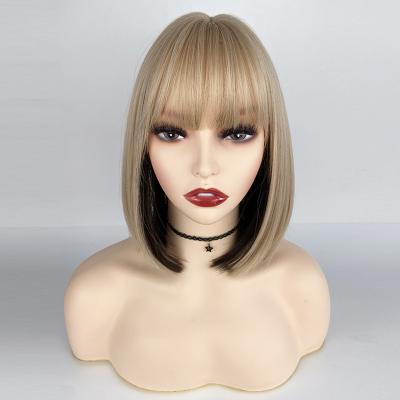 China High Quality Straight Blonde Synthetic Hair Wigs With Highlights Seller Ombre Blonde Short Straight Wigs for sale