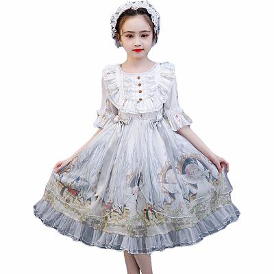 China Wholesale Polyester Cheapest Girls Dresses Lolita Lace Long Sleeves Princess Halloween Costume For Kids for sale