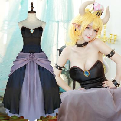 China Princess Bowsette Black Dress Lolita Women Halloween/Golden Boosette Bowsette Costume Headwear Ponytail Wig Horn Crown Party Cosplay Costume for sale