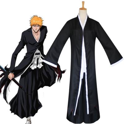 China Party Cosplay Costume Oriental Japanese Traditional Kimono Samurai BLEACHER Kurosaki Ichigo Cosplay Costume Robe Gown With Straw Sandals Luffy for sale