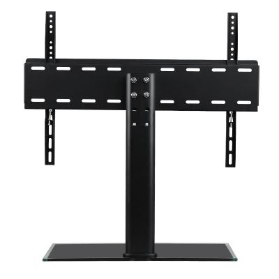 China Easy Installation 32-70 Inch TV Stand Table Universal Desktop Bracket Height Adjustable Mount With Tempered Glass Console Base Monitor LED LCD for sale