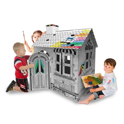 China Resort Theme DIY Playhouse Kids Coloring Cardboard Paper House 100 x 78 x 109.5 (H) cm for sale