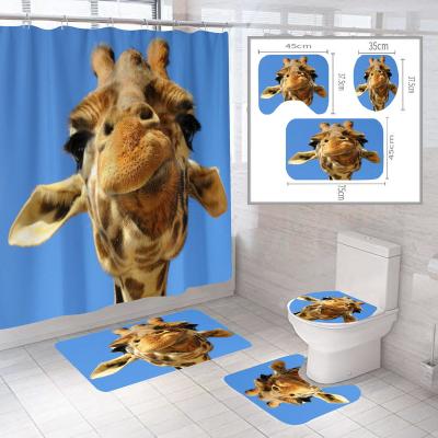 China Sustainable 3D Digital Giraffes Custom Print Polyester Waterproof Shower Curtain for sale