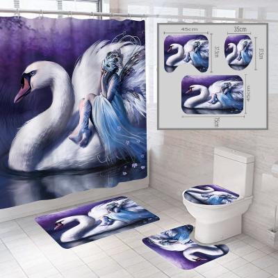 China Sustainable 3D Printed Birds Luxury Shower Curtain Sets Factory Wholesale for sale