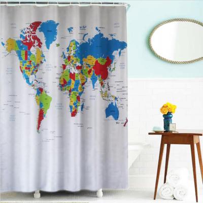 China 2021 Viable Hot Selling World Map Design Hotel Shower Curtain Polyester Waterproof Shower Curtain for sale