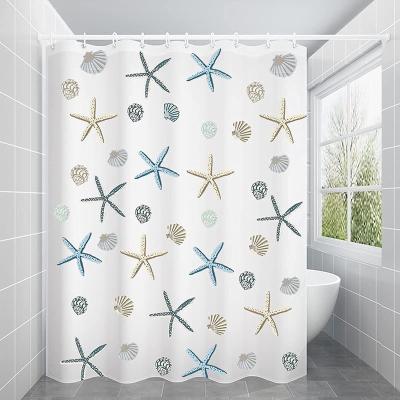 China Sustainable Soap Resistant, Eco-Friendly PEVA Bathroom Liner Waterproof With Grommets, Multicolor Starfish Shower Curtain for sale