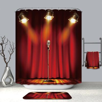 China Wholesale Viable Cartoon Waterproof Shower Curtain Set Bathroom Custom Design Polyester Bathroom Curtain With Hooks Set for sale