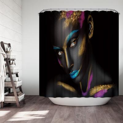 China Sustainable 3d Printed African Black Girl Art Polyester Shower Curtain Custom Accepted for sale