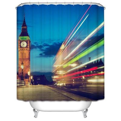 China Sustainable Polyester 3D Digital Printing Shower Curtain Waterpoof Bathroom Shower Curtains Sets Landscape Design for sale