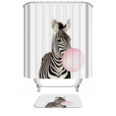 China Sustainable Zebra Design Logo Printed Waterproof Portable Custom Polyester Shower Curtain for sale