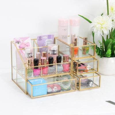 China Custom Made Gold Modern Clear Glass Vase Oval Glass Jewelry Box To Dressing Table for sale