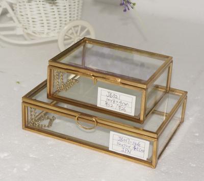 China Custom Hot Sale Vanity Proposal Gift Metal Frame Gold Ring Bearer Boxes Storage Glass Box for sale