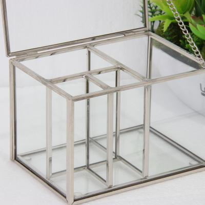 China Wholesale dressing table silver finished jewelry box jewelry silver cosmetic and rings trinkets glass storage box for sale