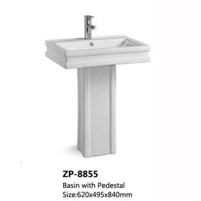 China Fixing to Wall with Back Bathroom Wash Basin White Color Rectangle Ceramic Pedestal Sinks for sale