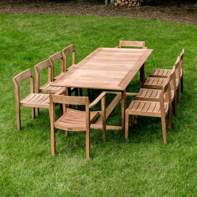 China ANTI-UV Waterproof Outdoor Dining Furnfiture Set Garden Picnic Furniture Teak Table Rope Moder Wooden Chair Set Long for sale