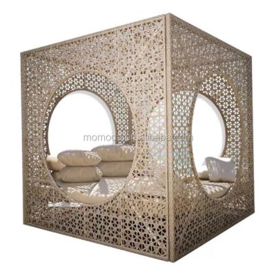 China Square Room Bird's Eye View Sea Hotel Rattan Woven Luxury Outdoor Luxury Rattan Woven Daybed Nest Birdcage Square Daybed for sale