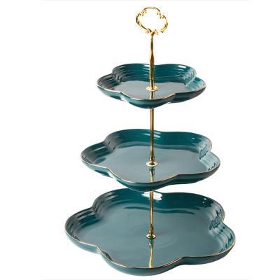 China Everyday Life 3 Tier Gold Edge Dish Ceramic Tray for sale