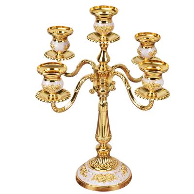 China Five-branch classic gold candelabra taper candlestick holder for sale