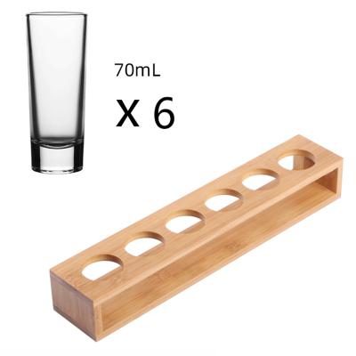 China Transparent Sport 6 Shot Glass Set 70ml Pieces With Wooden Tray for sale