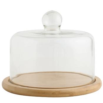 China Europe 26*16 clear glass dome with bamboo wood base for sale