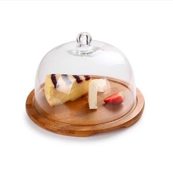 China Europe 20.2*10.5 clear glass dome with bamboo wood base for sale