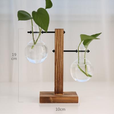 China Europe Creative Hydroponic Plant Vase Wooden Frame Glass Vase for sale