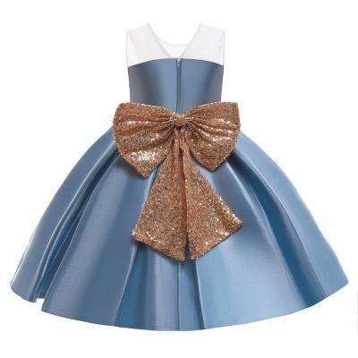 China Summer Sequin Bow Giant Princess Kids Birthday Party Washable Off The Shoulder Design Kids Flower Girl Dress for sale