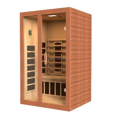 China Outdoor Far Infrared Computer Control Panel Sauna Hemlock Red Cedarwooden Head Radio Modern Sauna Lamp 1 Person Computer Portable Steam Sauna for sale