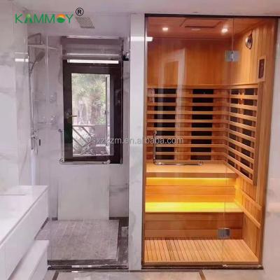 China Computer Control Panel Sweat Room Far Infrared Bath Steam Generator 1 Person Tempered Glass Hemlock Solid Wood Steam Baths for sale