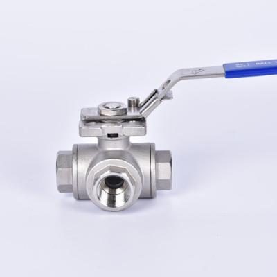 China Stainless Steel General Way 3 L T Bore Thread Inner Ball Valve for sale