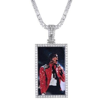 China 2020 FASHIONABLE Custom Square Photo Gold Hiphop Crystal Pendants Picture 18k Gold Pendant Jewelry for sale