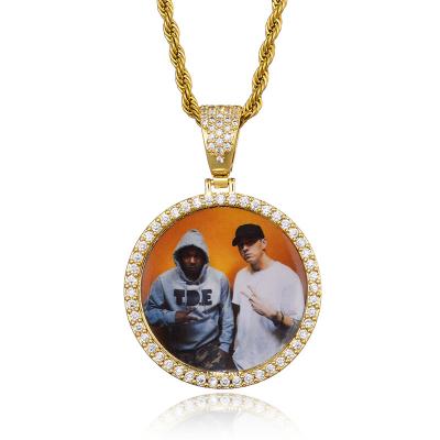 China 2020 TRENDY Hiphop Iced Out Gold Custom Round Photo Pendants Necklace 3D Crystal Image Pendant for sale