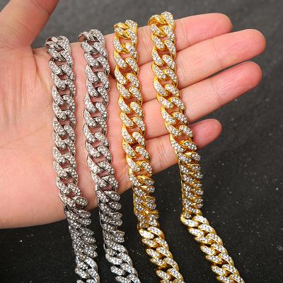 China Trendy Findings 2020 Wholesale Hiphop Jewelry Iced Out Gold Silver Men Full Crystal Cuban Link Chain Bracelet Necklace for sale