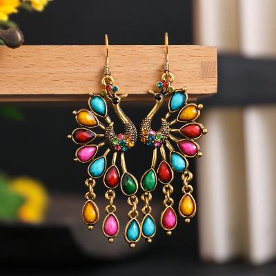 China 2020 BOHEMIA Fashion Earrings Bohemia Vintage Peacock Texture Hollowed-out Long Circle Earrings For Women for sale