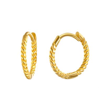 China S925 Sterling Silver TRENDY Twist 14k Gold Plated Circle Earrings Stud Cuff Earring Jewelry Women for sale