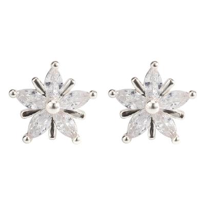 China Fashion Jewelry TRENDY Simple Korean Copper Flower Pentagon Shape Zircon Stud Earrings For Women for sale